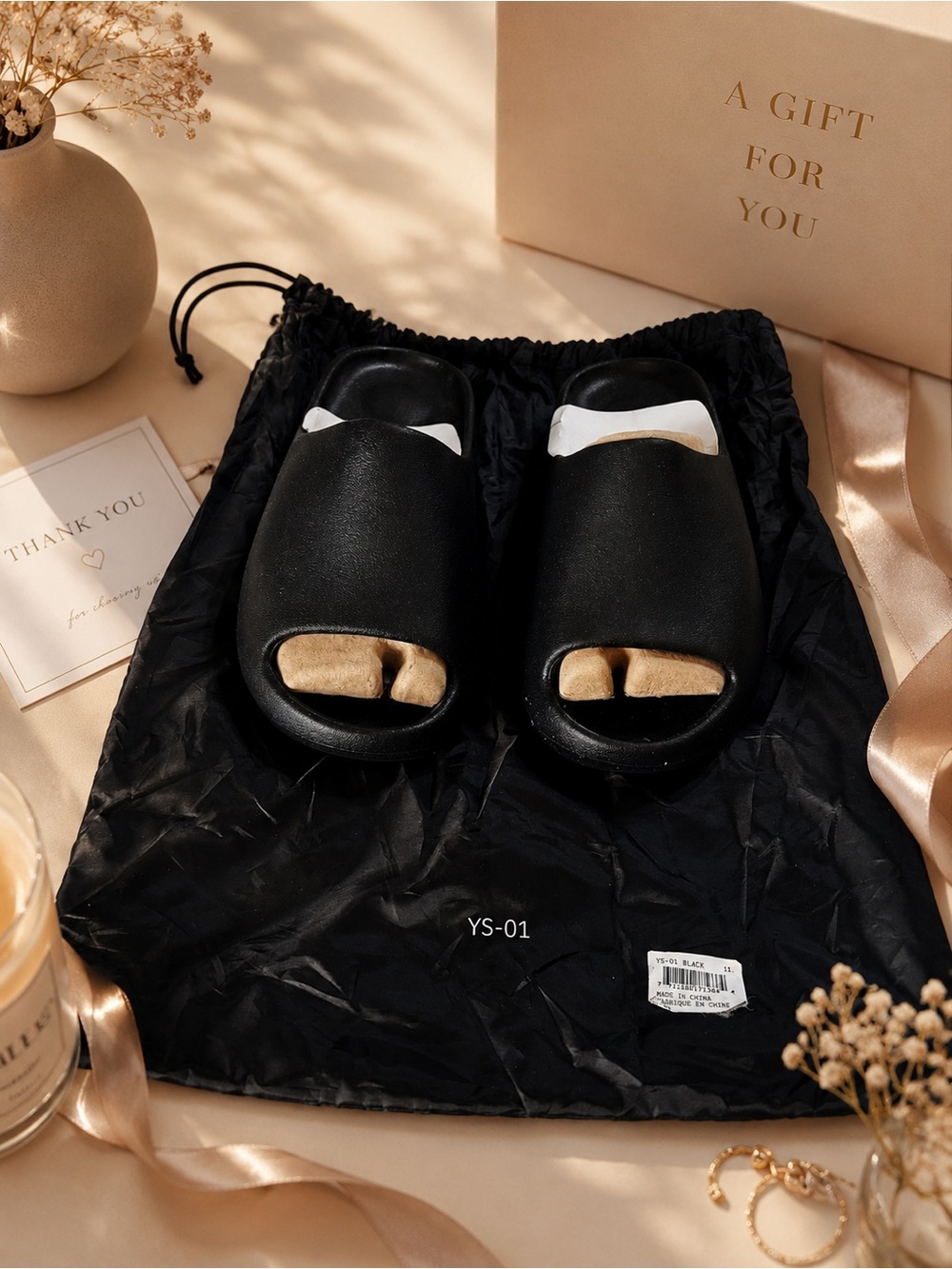 YS-1 ✨ Black Comfort Slide Sandals | Unisex | Size 8 - Picture 3 of 4